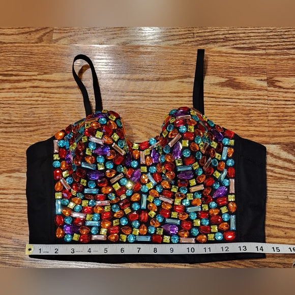 Black Rhinestone Bedazzled Bustier Corset Women's Size XL (runs small) - Picture 5 of 12